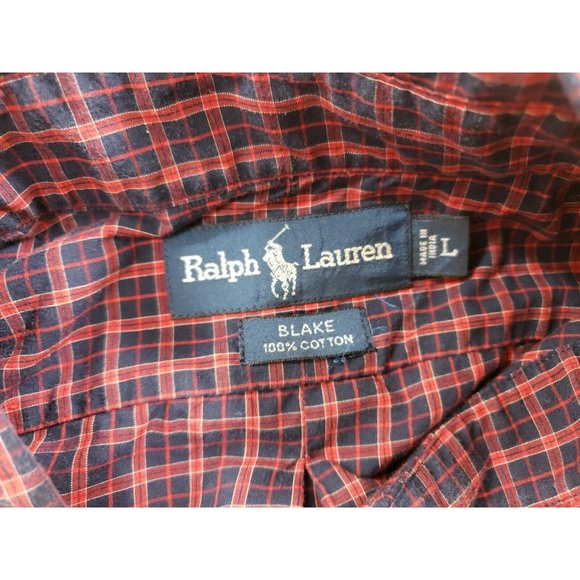 Men's Ralph Lauren Blake Red Plaid Button Down Shirt Large Long Sleeve Cotton - Picture 4 of 8